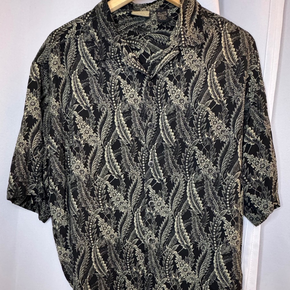 AXIST 100% Silk Button Up Shirt Floral Print Short Sleeve XL/TG Stye AH6862N‎